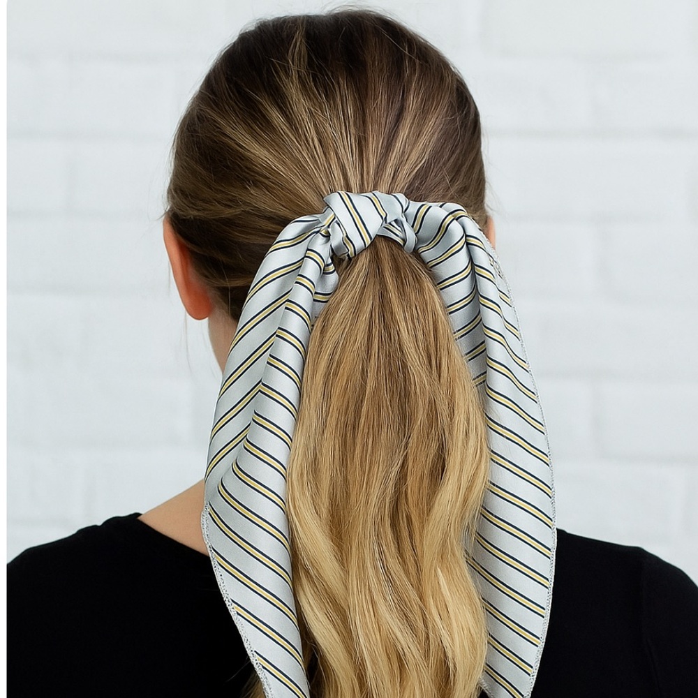 Striped Blue and Yellow Women's Hair Scarf or Bag Twilly